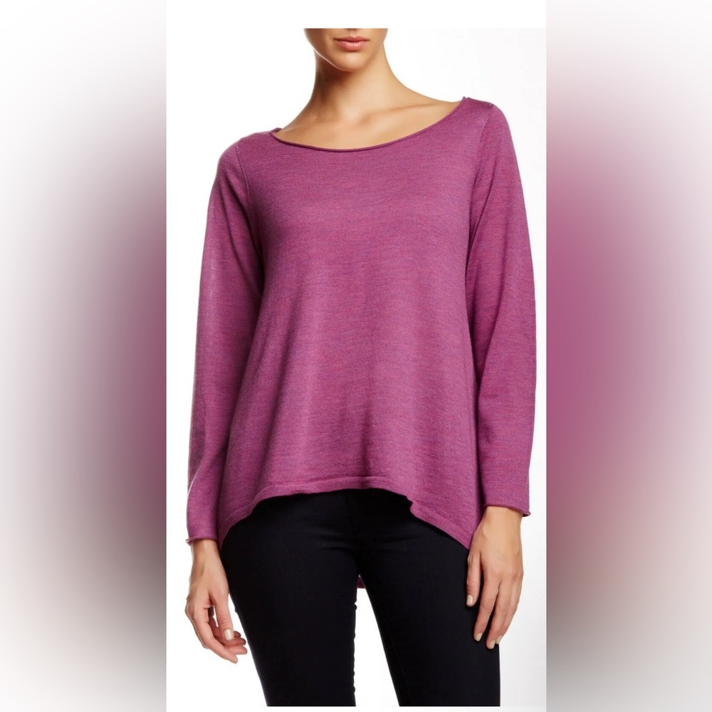 Eileen Fisher Merino Wool Ballet Neck Hi-Low Sweater Pullover Plum Size Small P